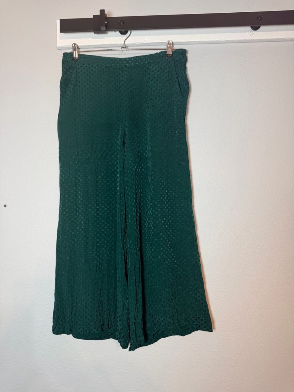 Anthropologie Dolan Cropped Polka Dot Wide Leg Pants Size Small Deep Green